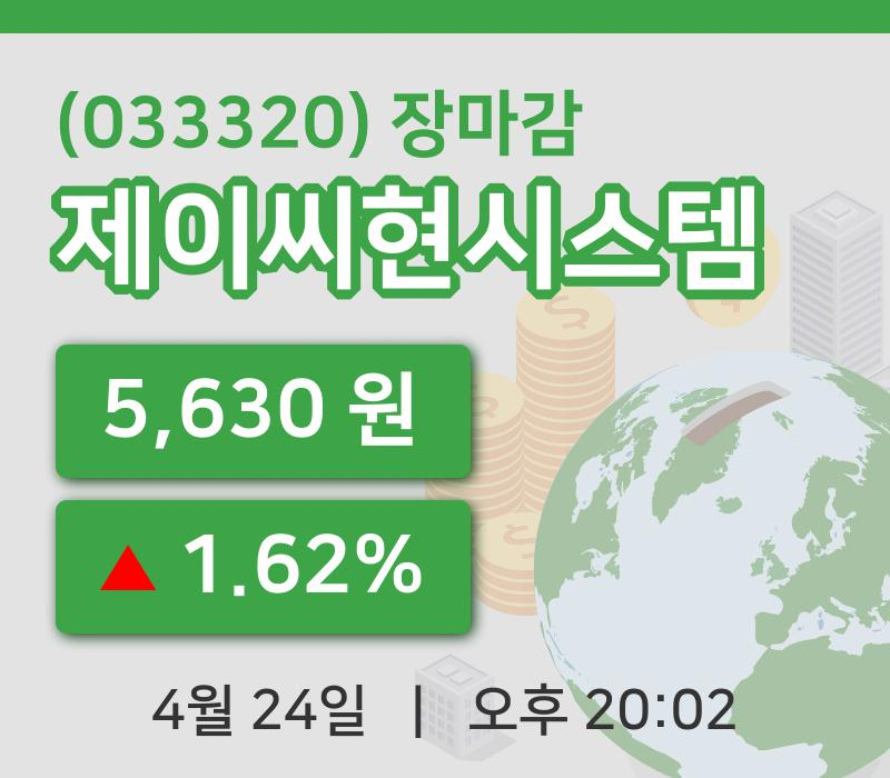 주식마감제이씨현시스템 24일 5,630원 장종료그래프종합복습