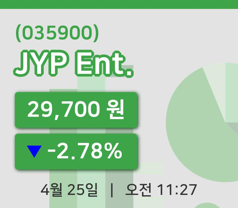 [JYP Ent.주가] 11시 27분 현재 29,700원
