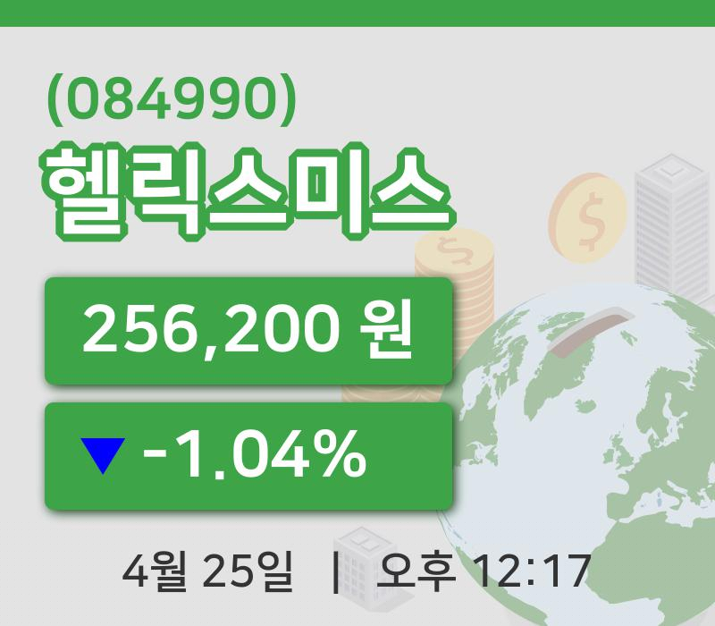 [헬릭스미스주가] 25일 이시각 현재  256,200원