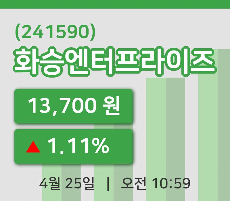 [화승엔터프라이즈주가] 25일 10시 59분 현재 13,700원