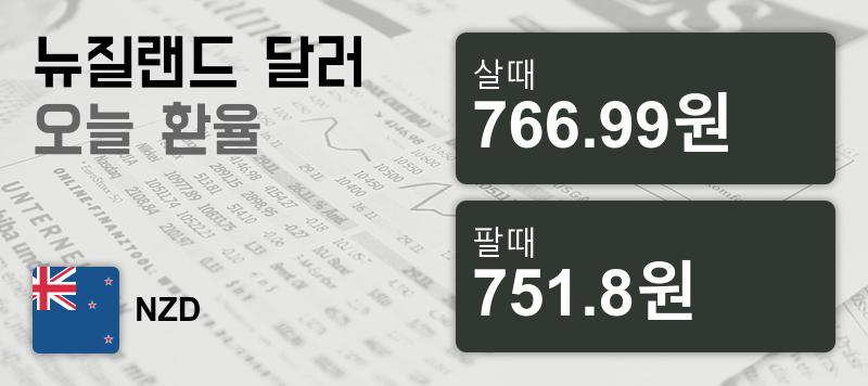 24일 뉴질랜드 달러 살때 766.99원, 팔때 751.8원 ▼-0.38%감소