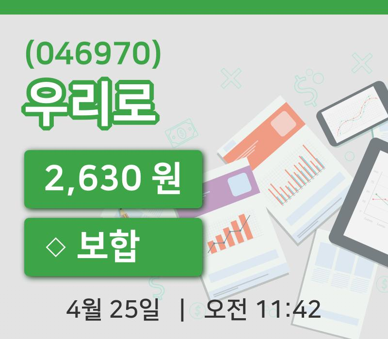 [우리로주가] 25일 이시각 현재  2,630원