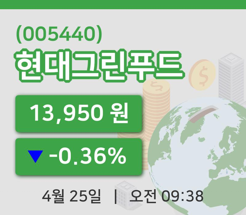 [현대그린푸드주가] 25일 9시 38분 현재 13,950원