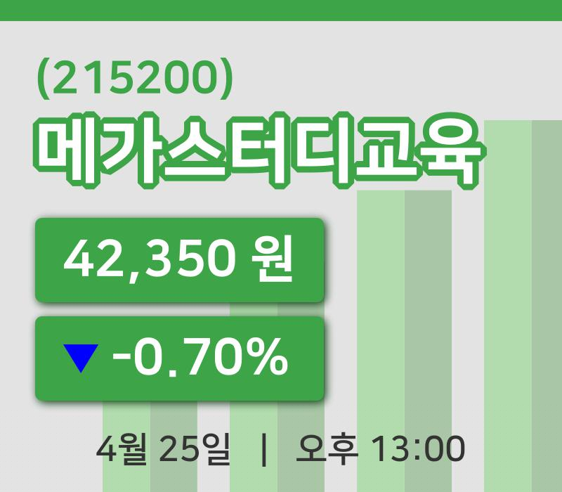 [메가스터디교육주가] 25일 이시각 현재  42,350원