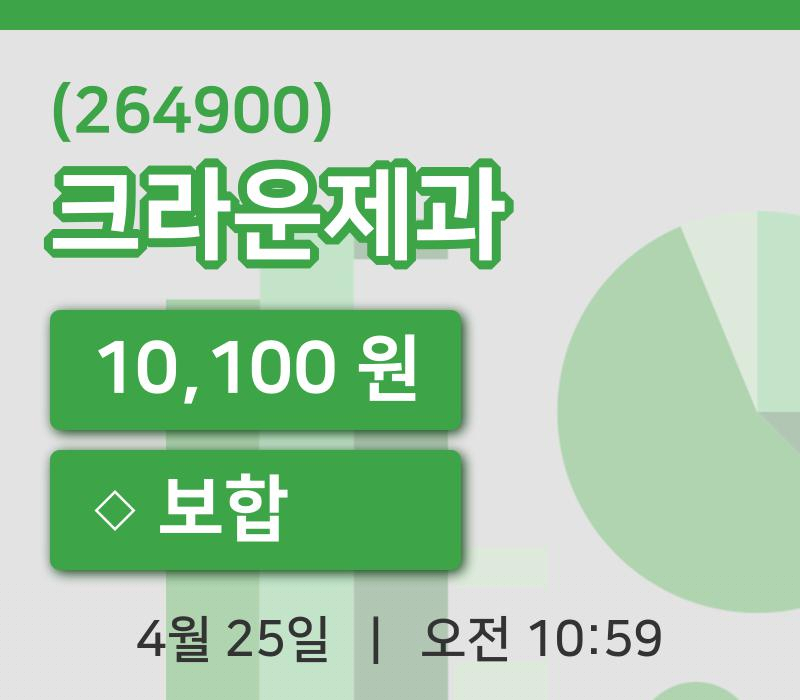 [크라운제과주가] 25일 10시 59분 현재 10,100원