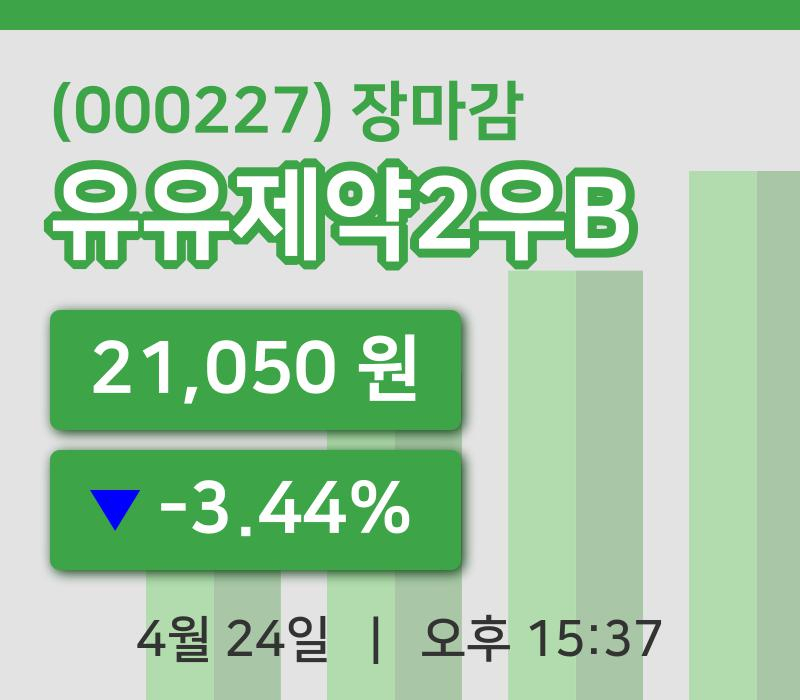 주식마감유유제약2우B 24일 21,050원 장마감주식차트정리