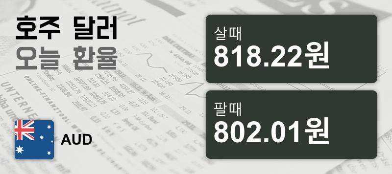 24일 호주 달러 살때 818.22원, 팔때 802.01원 ▼-0.51%감소