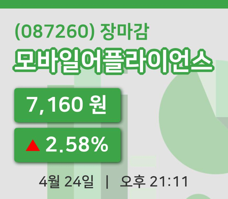 주식마감모바일어플라이언스 24일 7,160원 장마감