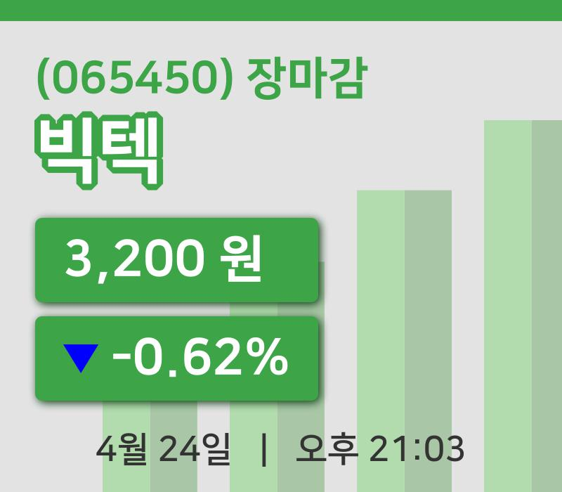 국내증시마감빅텍 24일 3,200원 마감...
