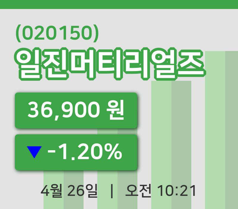 [일진머티리얼즈주가] 26일 10시 21분 현재 36,900원