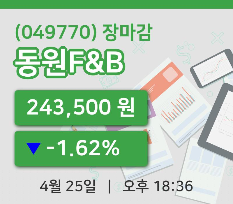 국내증시마감동원F&B 25일 243,500원 장종료주식차트종합통계
