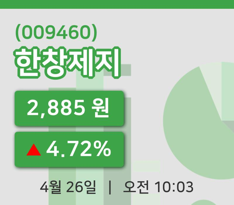 [한창제지주가] 26일 10시 03분 현재 2,885원