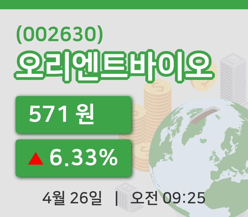 [오리엔트바이오주가] 9시 25분 현재 571원