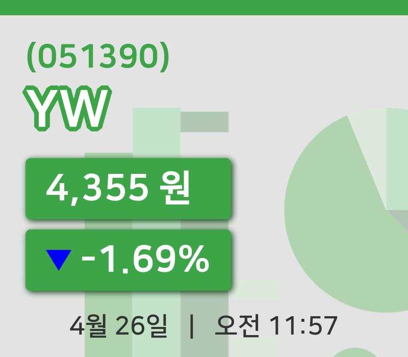 [YW주가] 26일 이시각 현재  4,355원