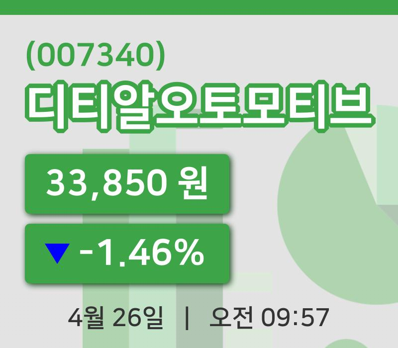 [디티알오토모티브주가] 26일 이시각 현재  33,850원