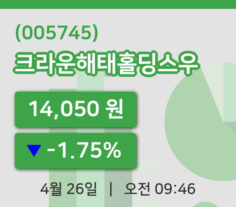 [크라운해태홀딩스우주가] 26일 이시각 현재  14,050원