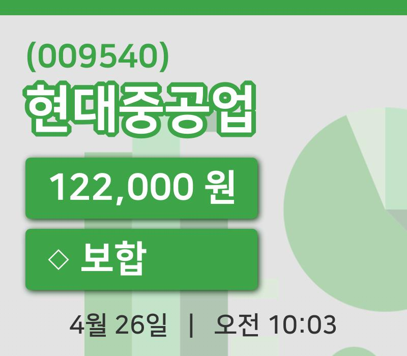 [현대중공업주가] 26일 이시각 현재  122,000원