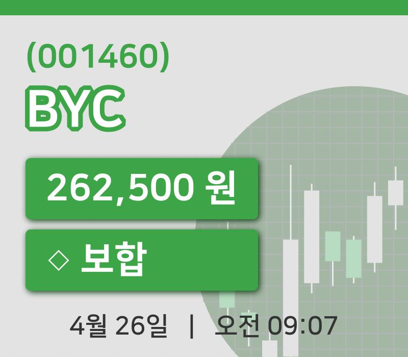 [BYC주가] 9시 07분 현재 262,500원