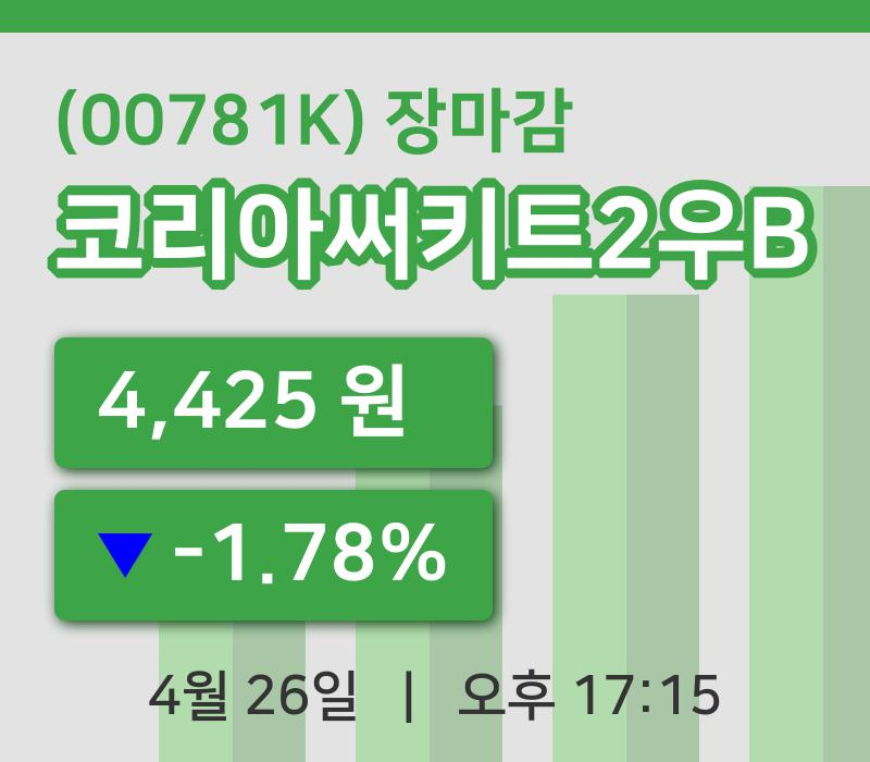 코스피정리코리아써키트2우B 26일 4,425원 장마감그래프통계 및 분석