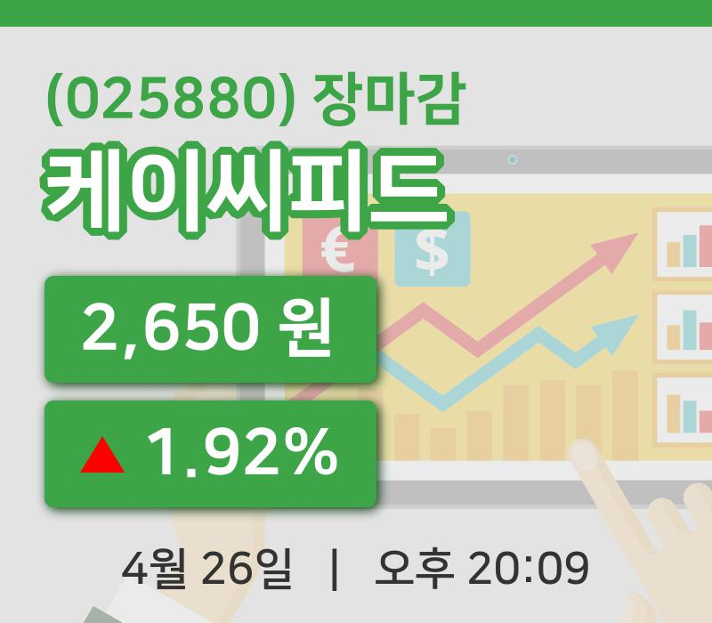 국내주식마감케이씨피드 26일 2,650원 장 마쳐...