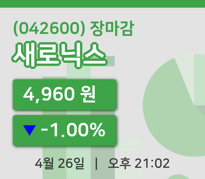 코스닥마감증시새로닉스 26일 4,960원 마감...