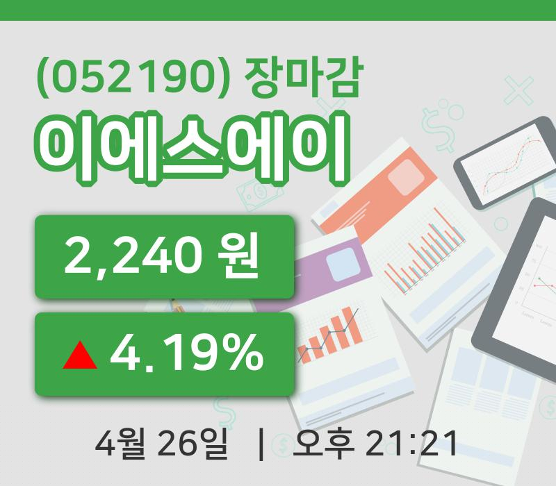 국내주식마감이에스에이 26일 2,240원 장 마쳐그래프종합통계
