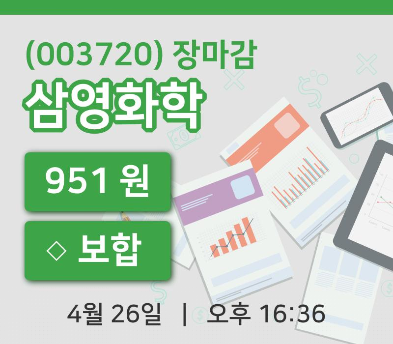 마감증시보고삼영화학 26일 951원 장 마쳐주식차트분석