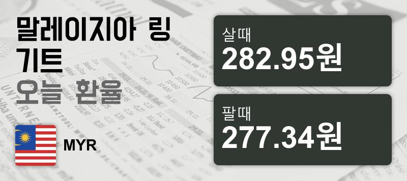 말레이시아 26일 링기트 살때 282.95원, 팔때 277.34원 ▲0.82%상승