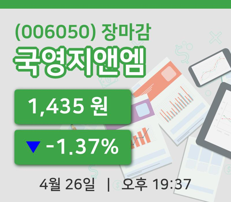 코스닥정리국영지앤엠 26일 1,435원 마감주식차트종합정리