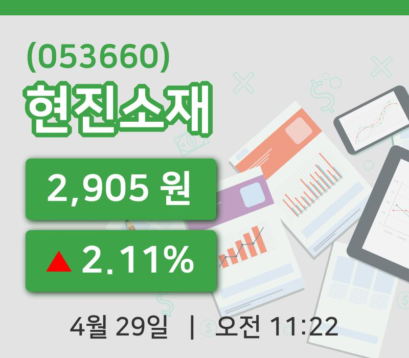[현진소재주가] 11시 22분 현재 2,905원