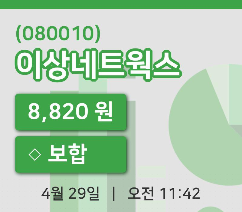 [이상네트웍스주가] 29일 이시각 현재  8,820원