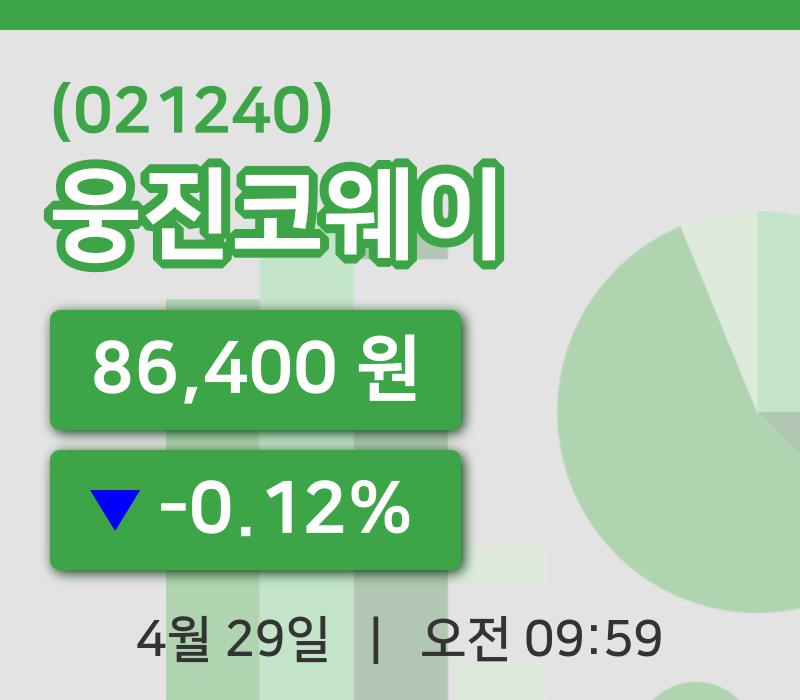 [웅진코웨이주가] 29일 이시각 현재  86,400원