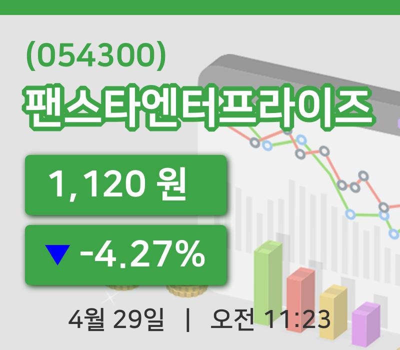 [팬스타엔터프라이즈주가] 29일 이시각 현재  1,120원