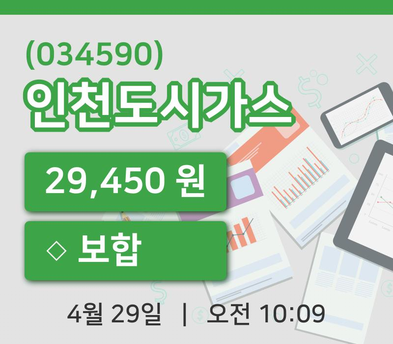 [인천도시가스주가] 29일 10시 09분 현재 29,450원