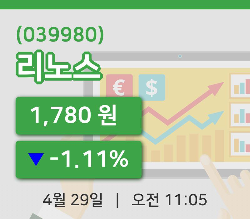 [리노스주가] 29일 이시각 현재  1,780원