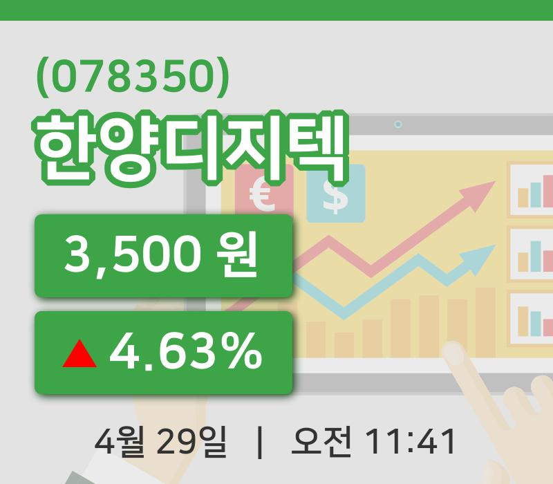 [한양디지텍주가] 11시 41분 현재 3,500원