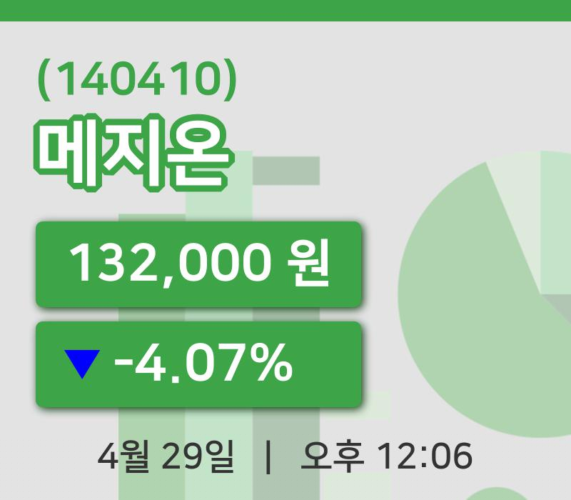 [메지온주가] 29일 12시 06분 현재 132,000원