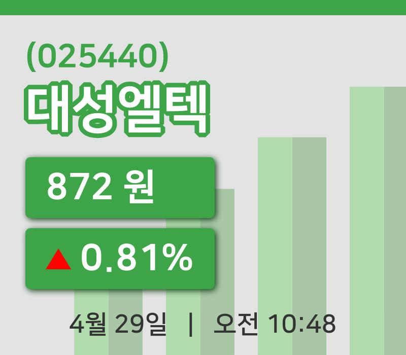 [대성엘텍주가] 29일 10시 48분 현재 872원