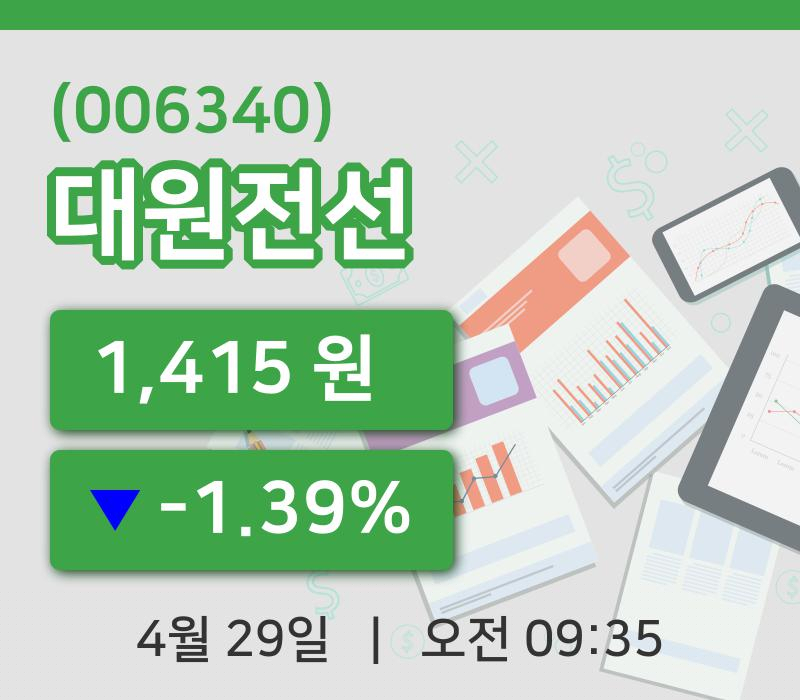 [대원전선주가] 29일 이시각 현재  1,415원