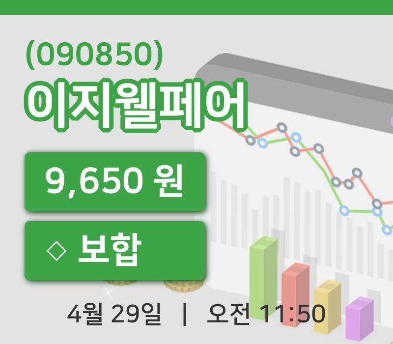 [이지웰페어주가] 11시 50분 현재 9,650원