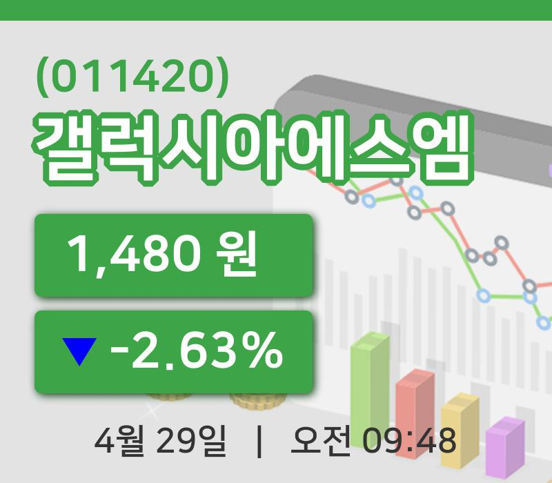 [갤럭시아에스엠주가] 29일 이시각 현재  1,480원
