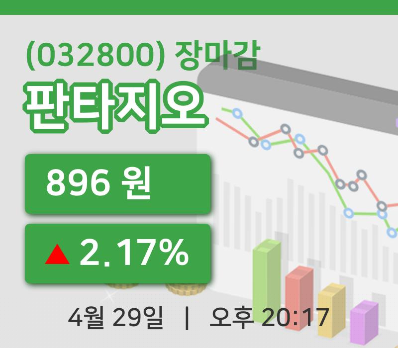 코스닥마감증시판타지오 29일 896원 마감주식차트종합분석