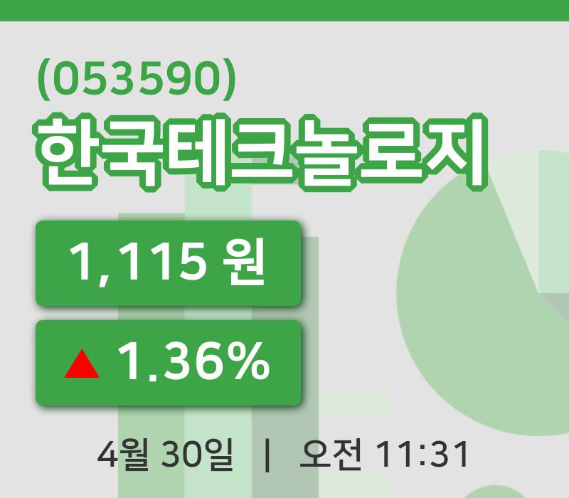 [한국테크놀로지주가] 30일 이시각 현재  1,115원