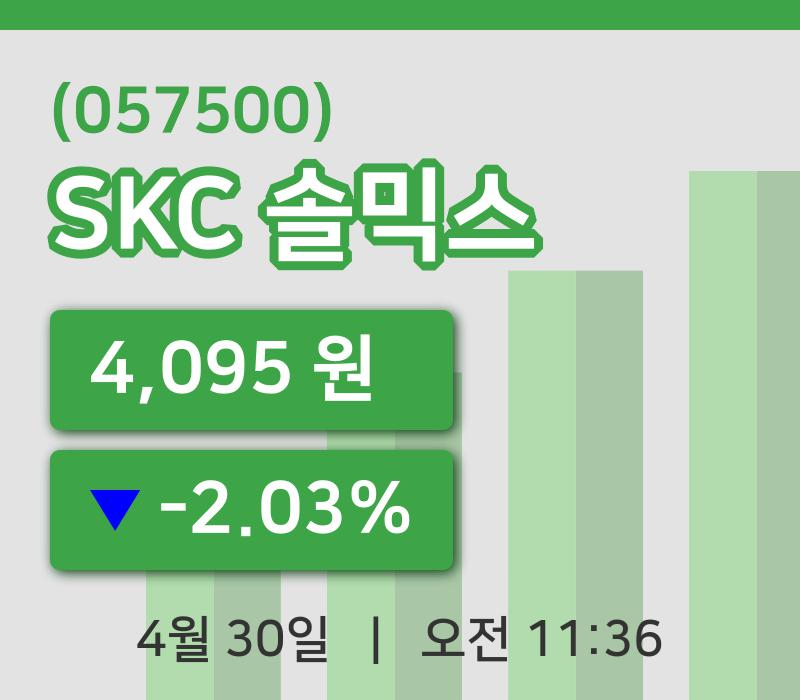 [SKC 솔믹스주가] 30일 이시각 현재  4,095원