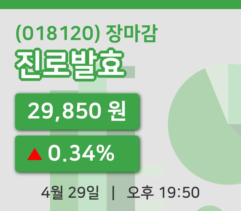 국내주식마감진로발효 29일 29,850원 장 마쳐...