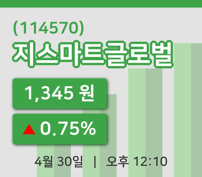 [지스마트글로벌주가] 30일 이시각 현재  1,345원