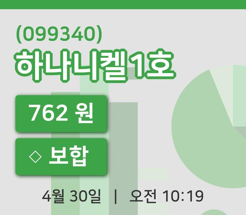 [하나니켈1호주가] 30일 이시각 현재  762원