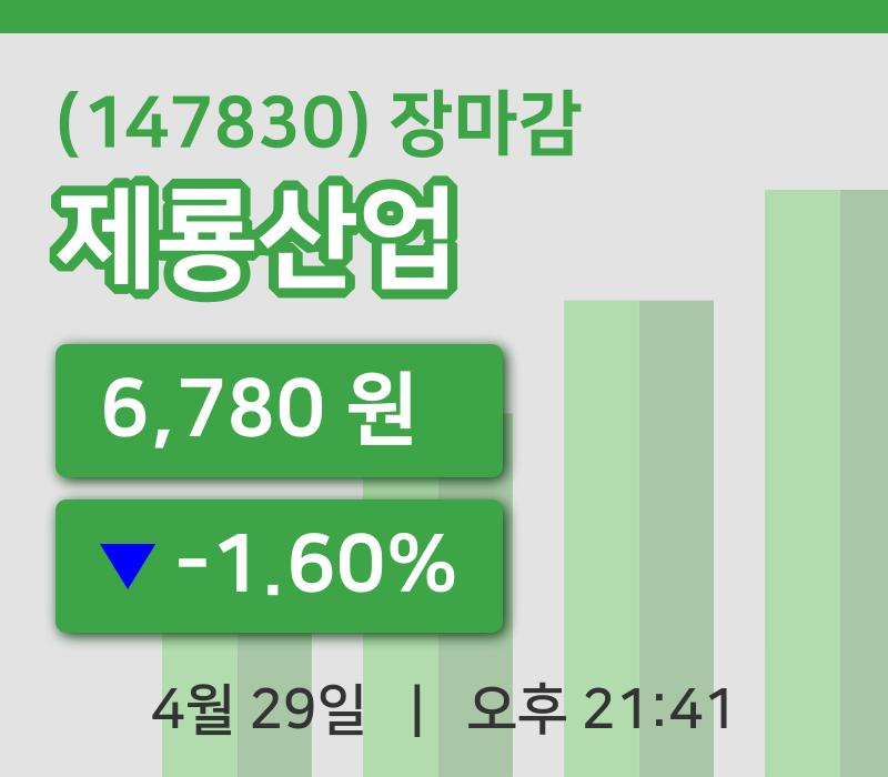 국내주식마감제룡산업 29일 6,780원 장종료그래프복습 및 분석