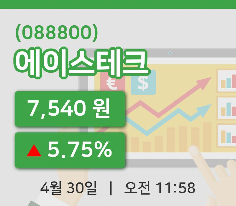 [에이스테크주가] 30일 이시각 현재  7,540원