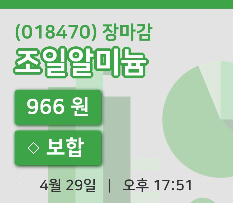 국내증시마감조일알미늄 29일 966원 장마감주식차트정리